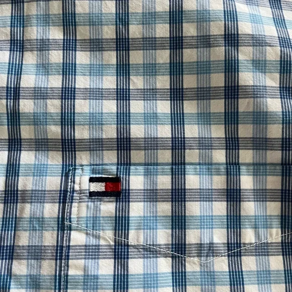 Tommy Hilfiger Men's Blue & White Button Down Checkered Shirt Size XL - Picture 12 of 14